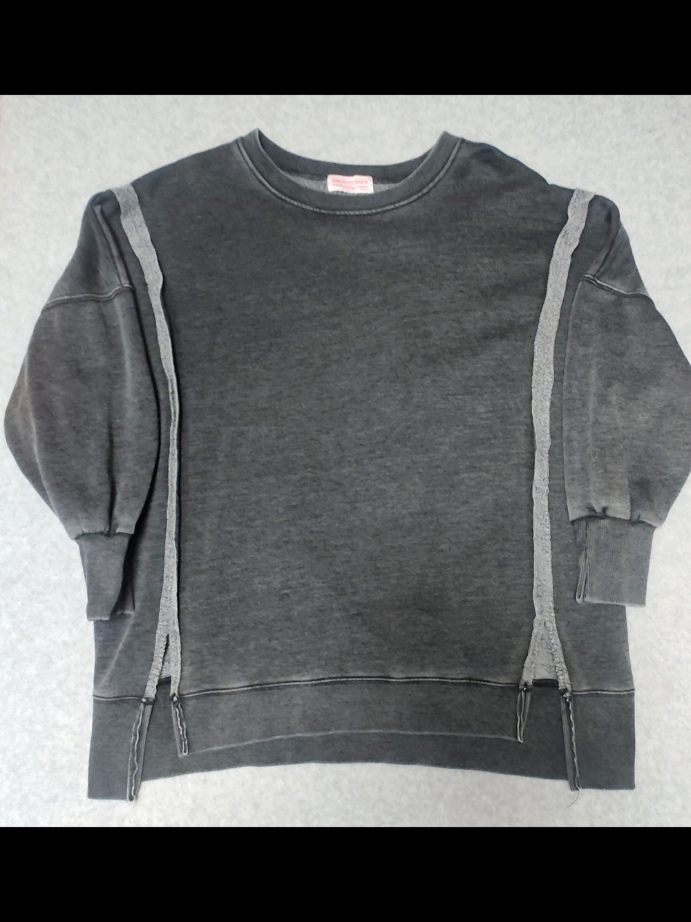 Charcoal Gray women's Crewneck Sweatshirt with Side Zip Detailing Size Medium